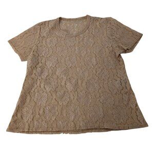 Colesce Couture Floral Lace Shirt Womens Size Large Gold Sheer Vintage Lingerie
